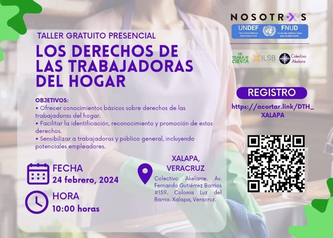 📣 Alerta de evento 📣

¿Eres trabajadora del hogar o persona empleadora de una trabajadora del hogar?

No te pierdas este taller gratuito y presencial en la Ciudad de Xalapa, con las maravillosas <a href="/AkelarreAC/">Colectivo Akelarre</a> y <a href="/NosotrxsMX/">Nosotrxs</a>.

📆 24 de febrero
⏰ 10:00 horas