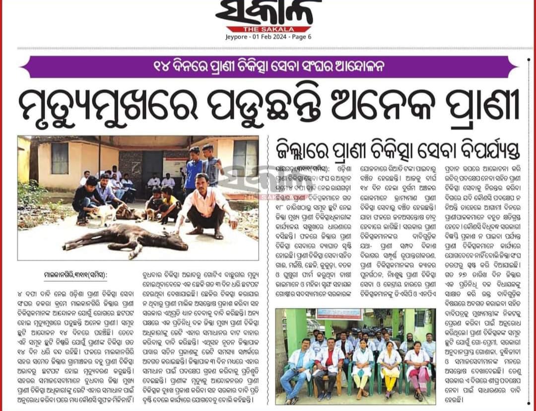 Animal Treatment system is collapsed due to strike of Veterinarians across the State.The treatment is being carried out by Unqualified field staffs,as a result countless speechless animals are suffering &amp;dying in obscurity that Government may not be aware about at all.<a href="/CMO_Odisha/">CMO Odisha</a>