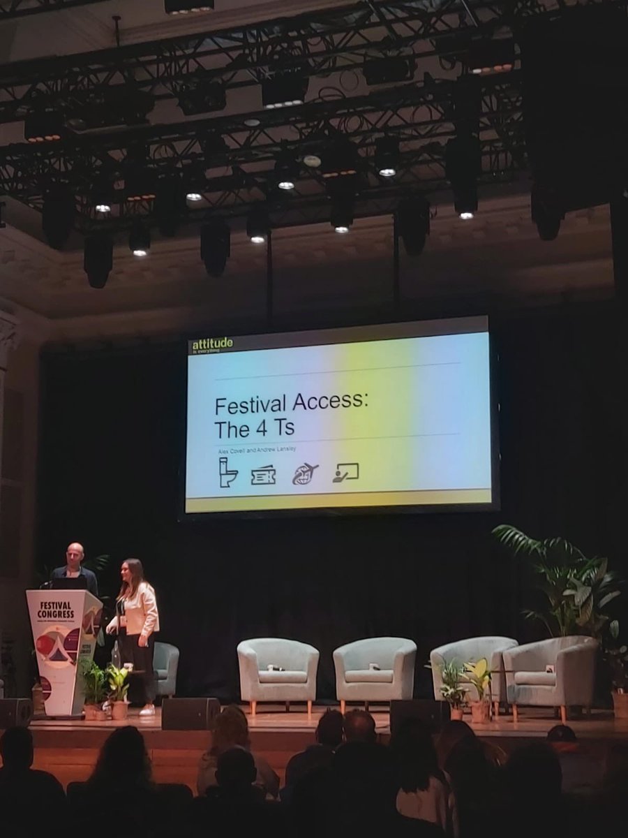 Absolute privilege to speak onstage at <a href="/FestCongress/">Festival Congress</a> with the legend that is Alex Covell of <a href="/attitudetweets/">Attitude is Everything</a> - thank you <a href="/AIF_UK/">AIF</a> 

We presented “The 4 Ts” of festival access, sharing stories, discount training codes and a joke about Mick Fleetwood.

All in all a solid 12/10 💅🏼💜