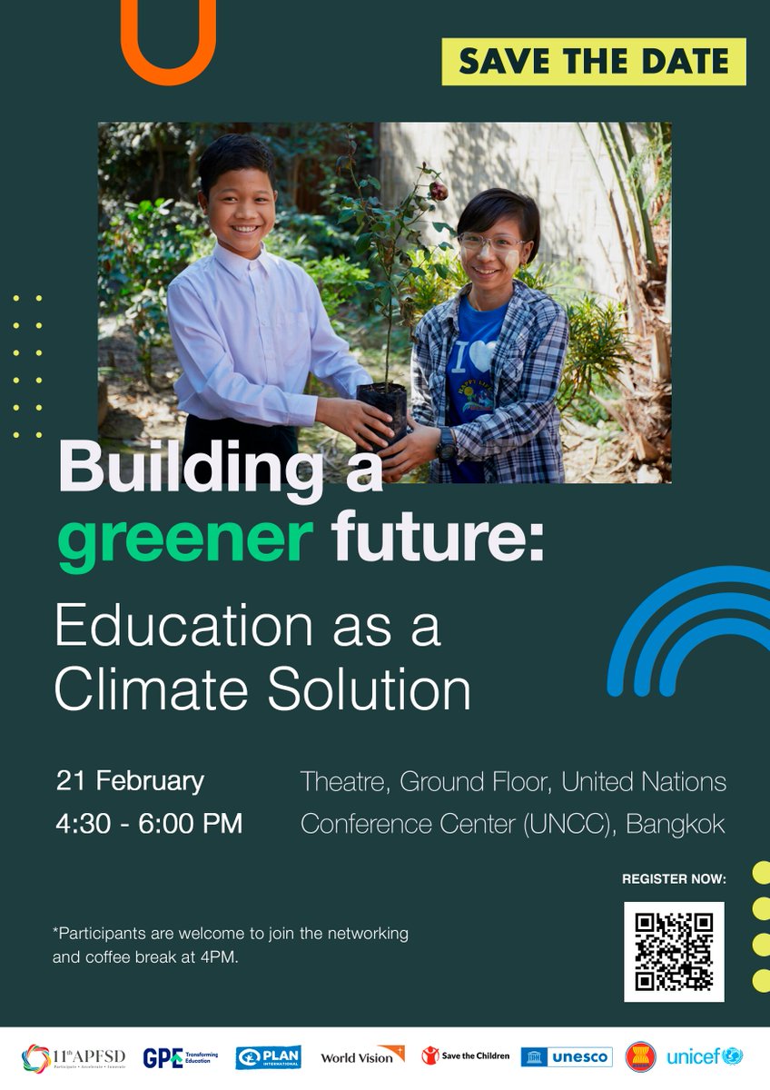 Join us for 'Building a Greener Future: Education as a Climate Solution' on 21 February 2024, 4:30 to 6:00 p.m. (GMT+7). All interested participants must register at bit.ly/4bi1gHE by 5 February. #APFSD #SDGs #SDG13 #SDG17 @sciasianews