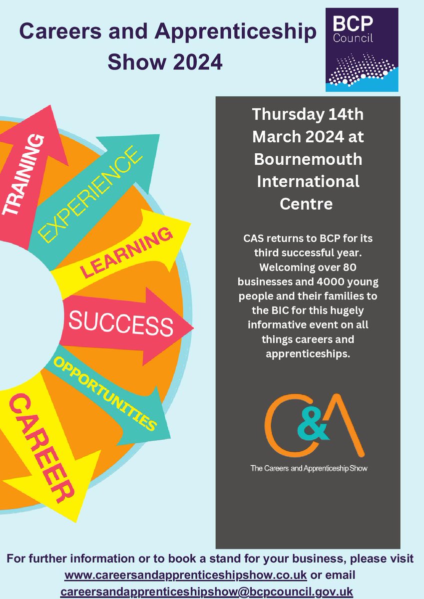 This event is open to all employers who are committed to the promotion of careers and apprenticeships opportunities. You have until 19/02 to book a stand find out more 👇careersandapprenticeshipshow.co.uk/for-employers #Careers #Apprenticeship #Bournemouth #Christchurch #Poole #Dorset