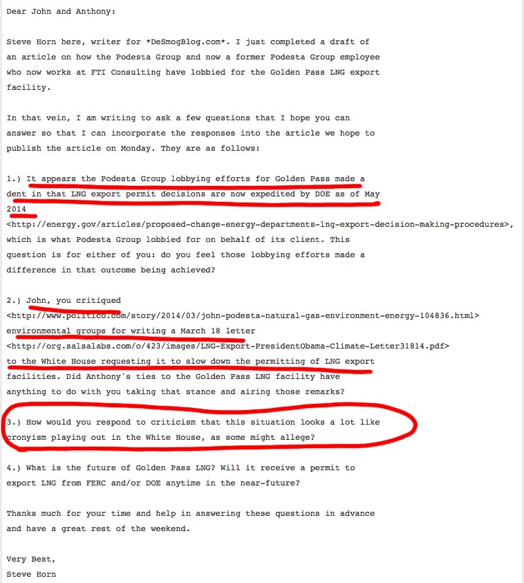 New Biden climate envoy @johnpodesta now opposes new LNG export terminals. But during the Obama administration and as revealed by the 2016 Podesta email leak, the Podesta Group lobbied the White House to speed up LNG export terminals. twitter.com/JunkScience/st…