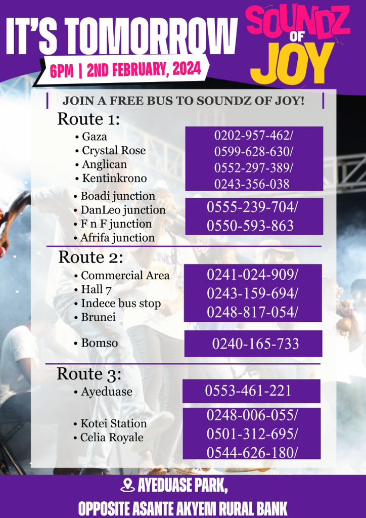 himself_albert's tweet photo. ALL ROADS lead to Soundz of Joy tomorrow 🥳🥳🥳🔥🔥🔥💃🏽💃🏽💃🏽❤️❤️❤️

Kindly join a FREE bus close to you and enjoy the ride🤗

See you soon! 😜

#SoundzOfJoy https://t.co/jkxYhiGpet