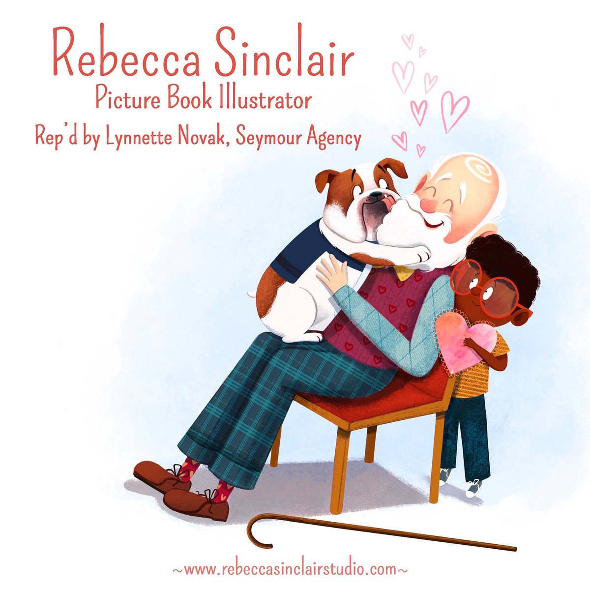 Sending out a big valentine for #kidlitartpostcard day! 💕 I’m Rebecca, a #kidlitartist who enjoys illustrating characters of all ages, especially the four-legged ones 💗 Rep’d by @Lynnette_Novak at @seymouragency 💼 rebeccasinclairstudio.com