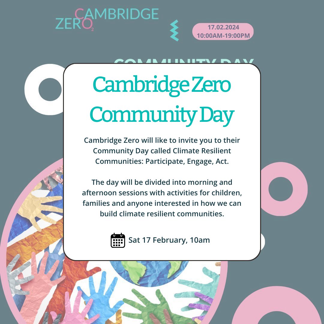 ♻️<a href="/CambridgeZero/">Cambridge Zero</a> will like to invite you to their Community Day. The day will be divided into morning and afternoon sessions with activities for children, families and anyone interested in how we can build climate resilient communities.

admin.cam.ac.uk/whatson/detail…