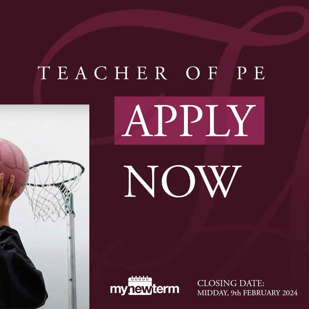 Trinity Academy are looking to recruit a Teacher of PE (maternity cover) who will enthuse pupils to learn with a combination of great subject knowledge, energy, and dedication.

#ESFmat #TrinityAcademy #PEjobs #SportJobs #Teach #Edujobs #PE

mynewterm.com/jobs/135007/ED…