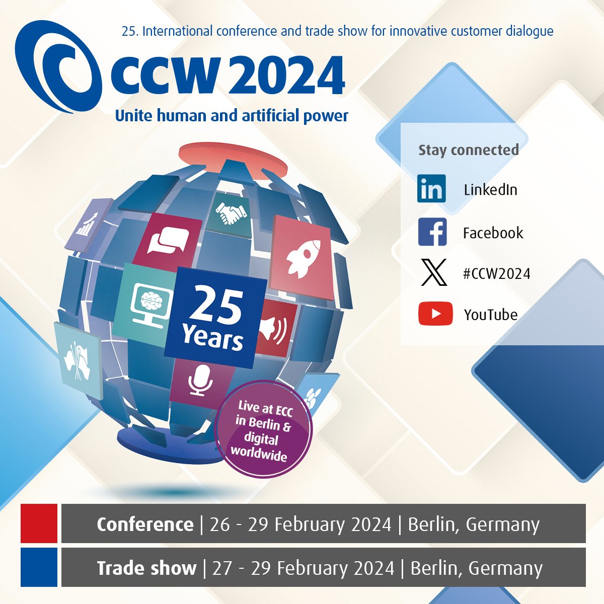 📞🎧 🌍 Auch wir sind vom 27.02. bis zum 29.02. auf der #CCW2024 in #Berlin und präsentieren dir auf unserem Stand H8 in Halle 3 spannende Informationen zu neuen Lösungen. 😍

Weitere Informationen zur Messe und Registrierung 🎫: 
loom.ly/xGAH8Nk

#innovaphone #Messe