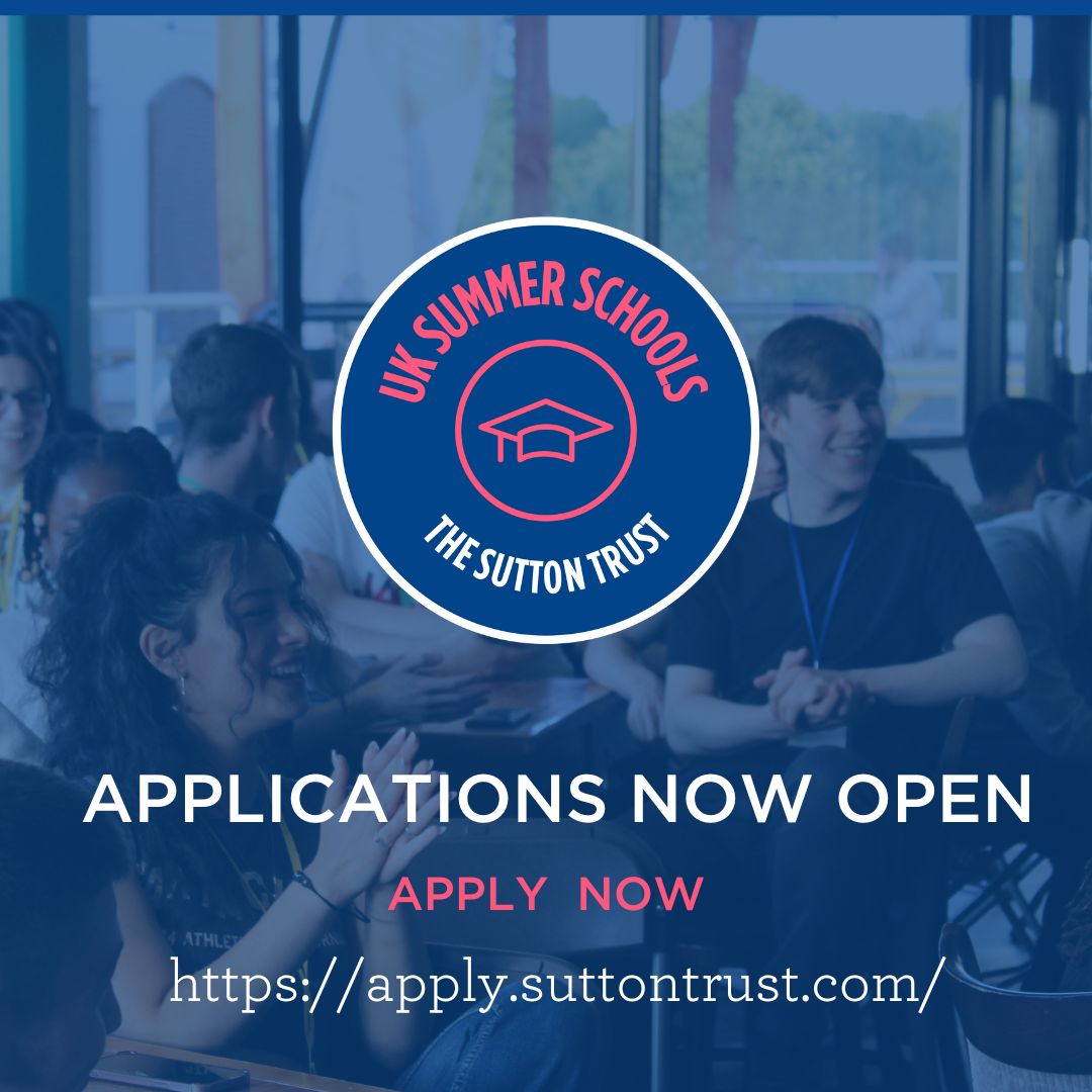 Are you?
✔️ In Year 12
✔️ Attending a state school
✔️ Thinking about applying to university or a degree-level apprenticeship

Check out the <a href="/suttontrust/">The Sutton Trust</a> programmes! #suttontrust
📷

 Apply now suttontrust.com/our-programmes