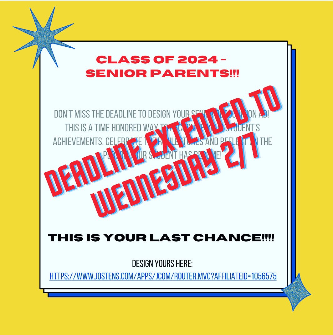 Deadline extended to 2/7, senior parents this is your LAST CHANCE! <a href="/pthsnation/">Pequannock Township High School</a> @pthsclassof2024 💛💙
