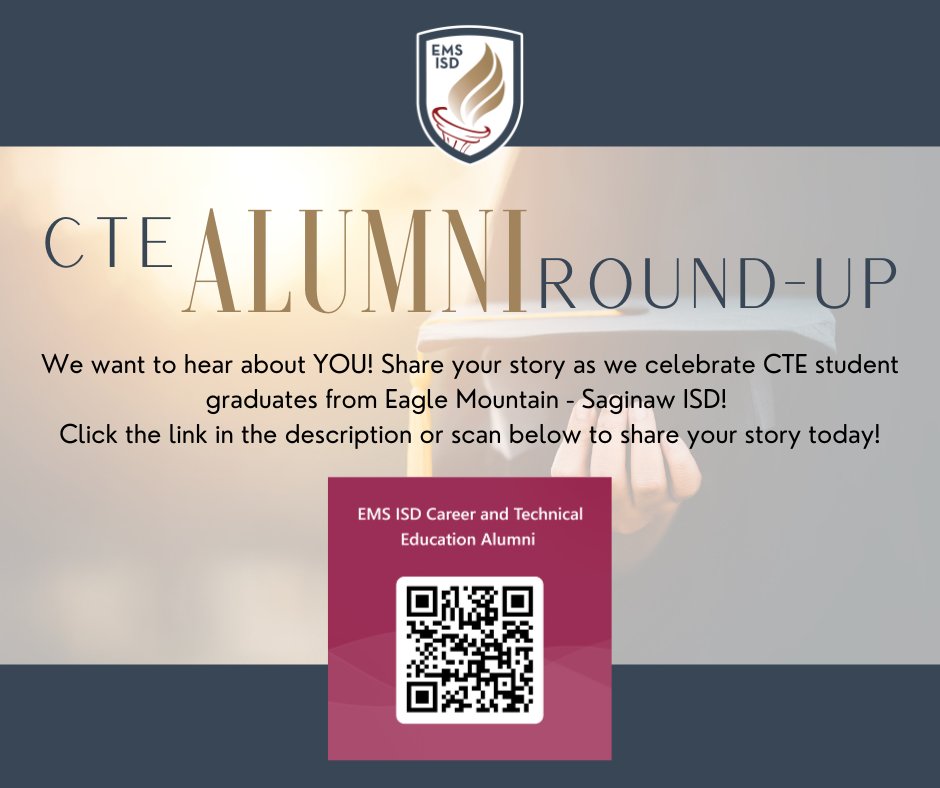 CTE supports opportunities for students through choice of coursework related to interests and career goals. With all that CTE has to offer, every EMS ISD student has "A World of Opportunities" available for the taking! Click Here - forms.office.com/r/pf2ujDZJU9 to share your story!