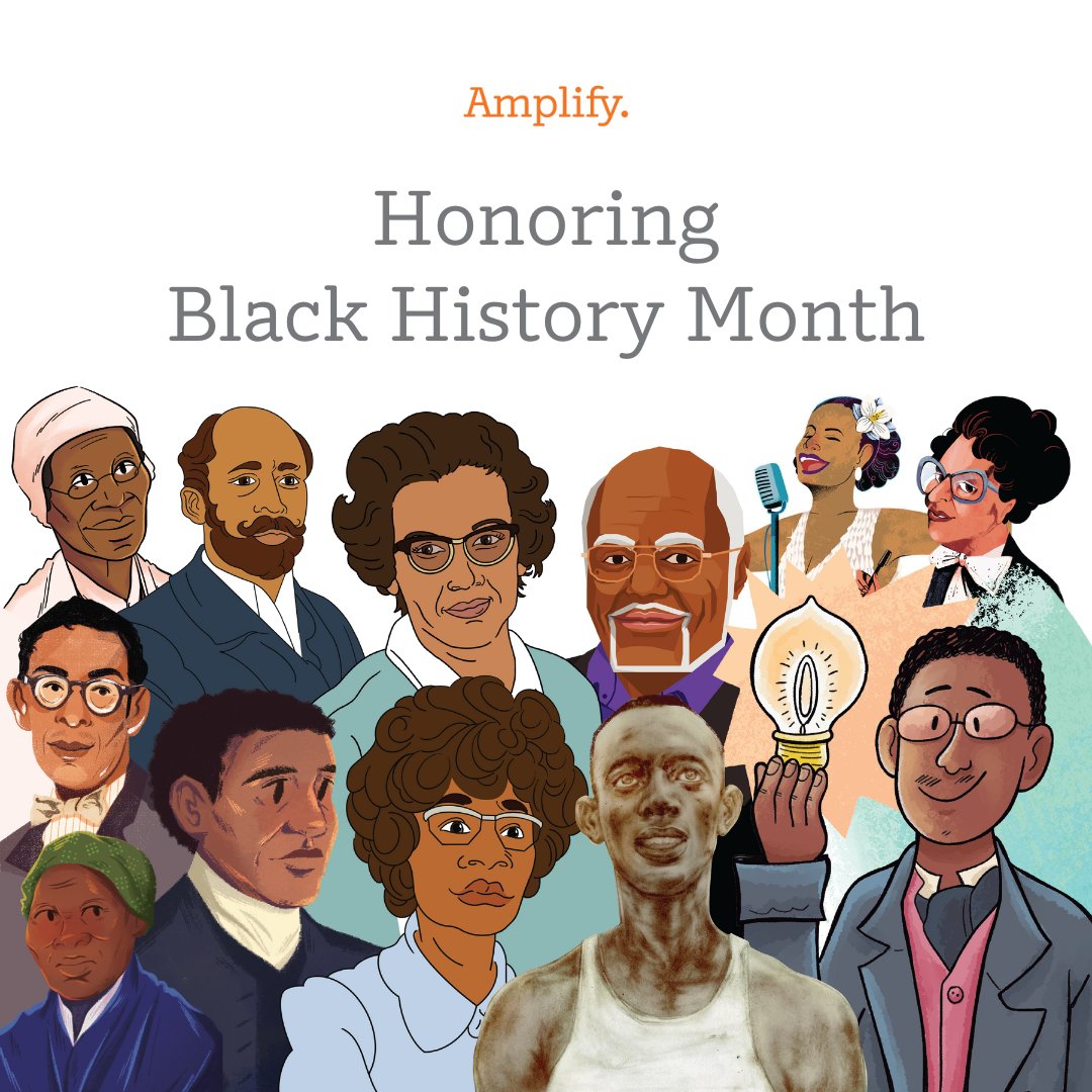 Amplify's tweet photo. 🌎 It's Black History Month—a time to celebrate the achievements of Black Americans and recognize their central role in U.S. history! 

 🧡 This image illustrates some of these notable Black leaders, many of whom are featured in our curricula.

⬇️ Let us know who you recognize! https://t.co/nzOOm1sEcK