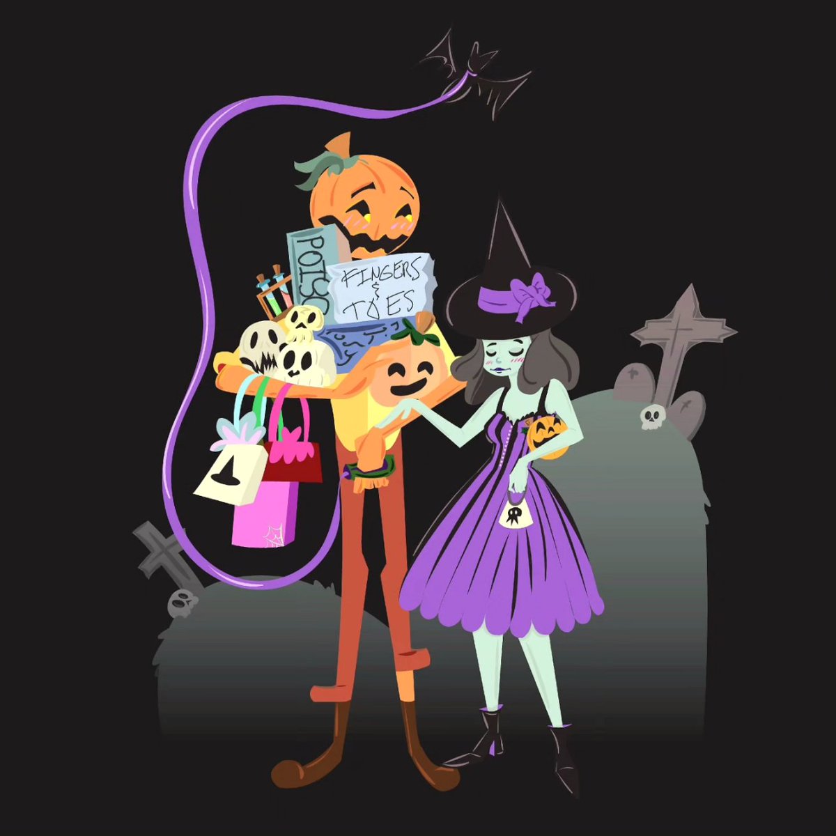 DaisitasDesign's tweet photo. It's the month of love 💖 So here's the new rendition of my favorite couple 🥰 scroll through to see my other drawings of the witch with her pumpkin headed boyfriend 💚 #CoupleGoals #February #witch #pumpkin #sothisislove #illustration https://t.co/WkrrwXUAjD
