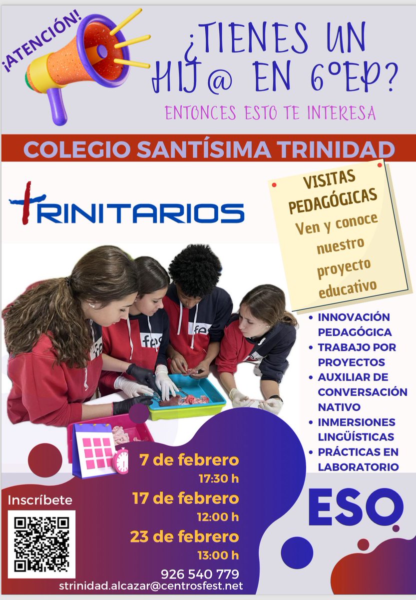 ATENCIÓN ‼️ 
¿Tienes un hijo o hija en 6ºEP? Entonces esto te interesa, ven a conocer nuestro proyecto educativo en Secundaria. Inscríbete