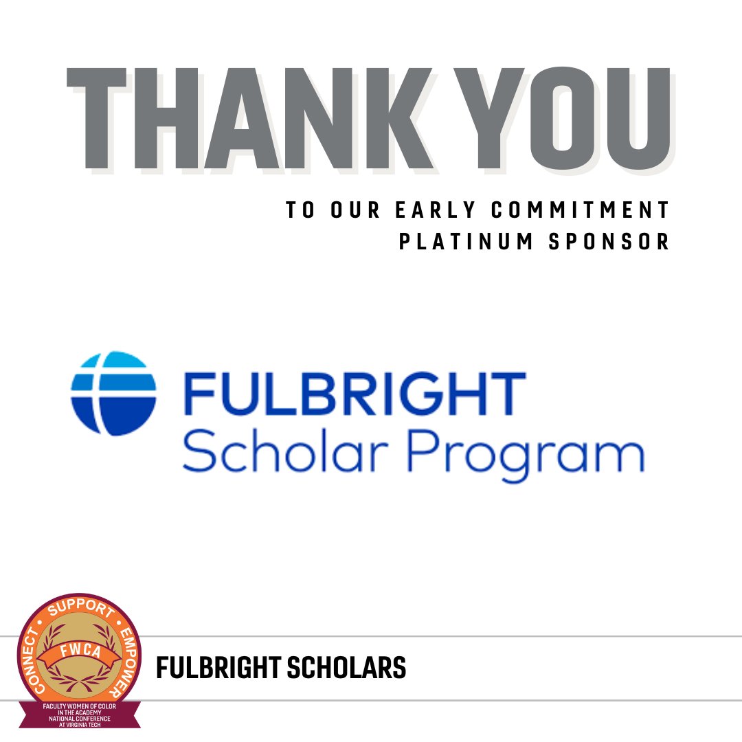 vtfwca's tweet photo. THANK YOU to the @FulbrightPrgrm for being an Early Commitment Platinum Sponsor! 🩶

Interested in being added to an esteemed list of #FWCA24 sponsors⁉️ 
➡️ Visit https://t.co/bfF1hFaSUc for more information

#FWCA #FWCASponsor #FWCA2024Sponsor #Sponsorship #HigherEd https://t.co/ayw0AjjGbh