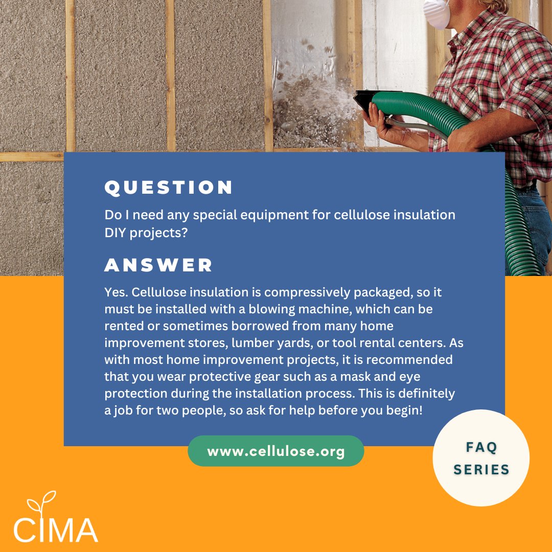 🔍  Another FAQ Alert!

✨ In today's post, we tackle a frequently asked question: Do DIY projects with cellulose insulation require specific equipment? 

👉Click on the graphic to find out what we recommend! 💡

#CIMA #celluloseinsulation