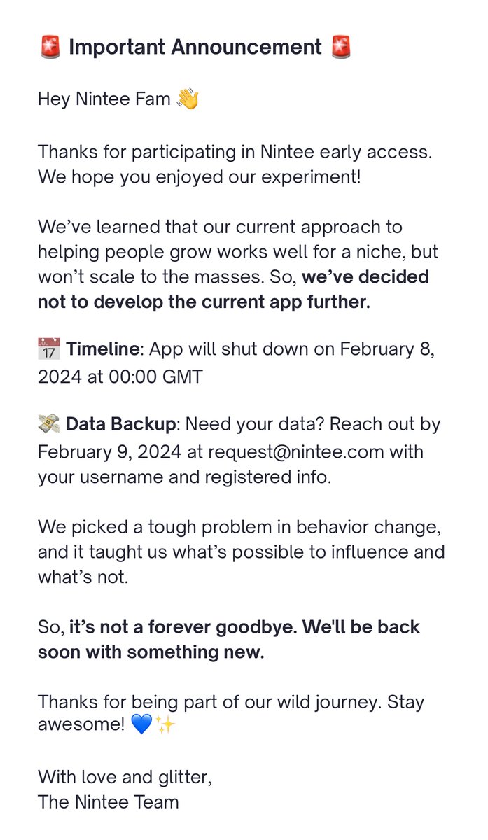 paraschopra's tweet photo. We're shutting down the AI-based habit coach that we built at @nintee_official 

• Habits turned out to be a niche, and we're gunning for mass impact

• The app exhibited the gym effect: lots of motivation at the start, but it drops rapidly https://t.co/gziIEAZA4E