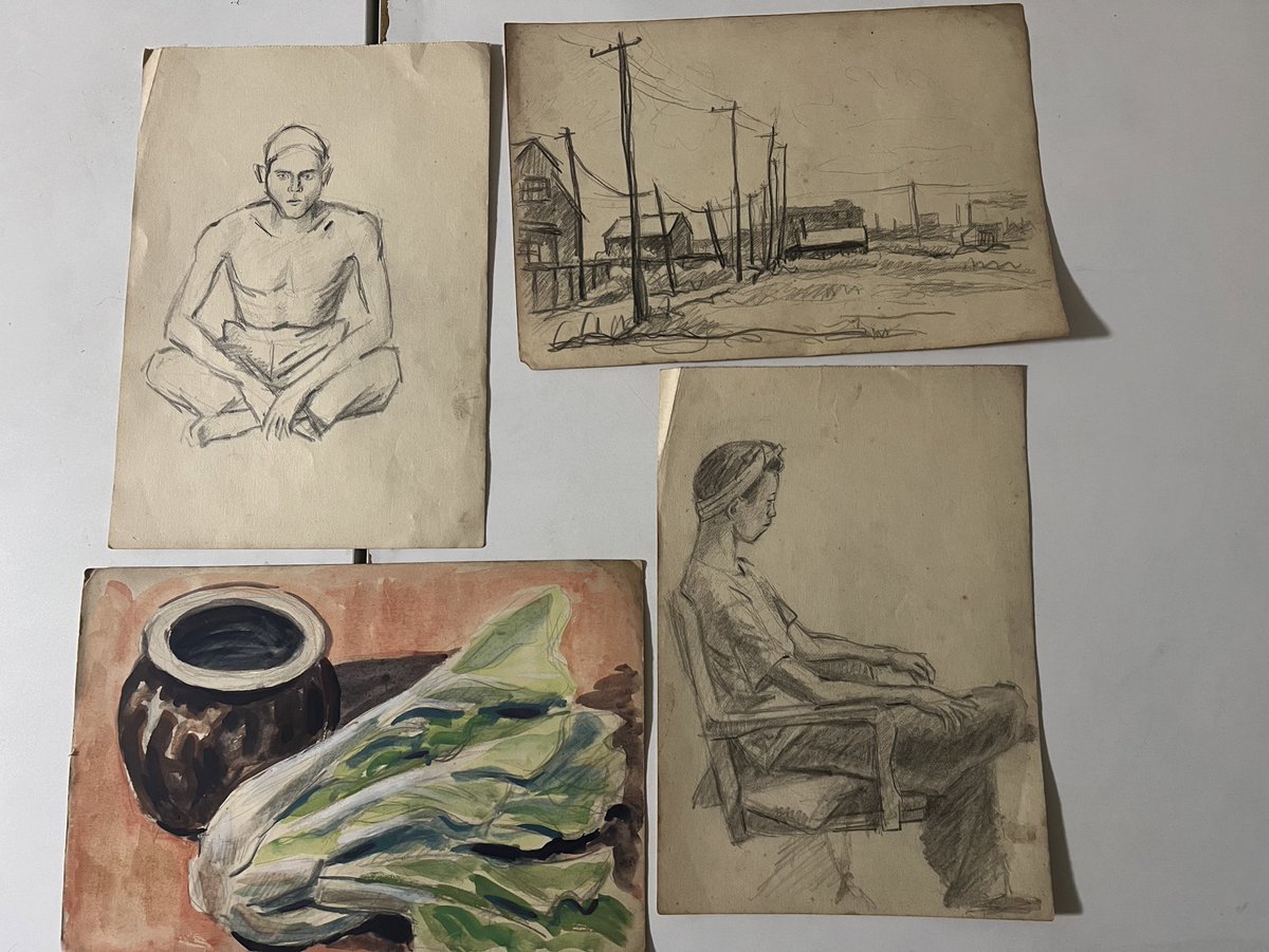 その海軍にいた父の兄が描いた絵。
絵が好きだったみたい。
20歳くらいの時に川で溺れてる人助けて死んじゃったんだって。
70年以上前の絵かな。 