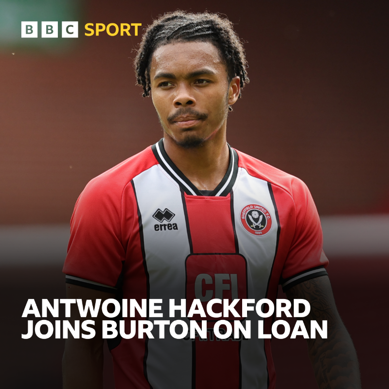 BBCDerbySport's tweet photo. Burton Albion have confirmed the loan signing of Sheffield United forward Antwoine Hackford until the end of the season.

He's made two substitue appearances in the Premier League for the Blades in 23/24 but also featured for Alfreton Town back in 21-22.

#BAFC