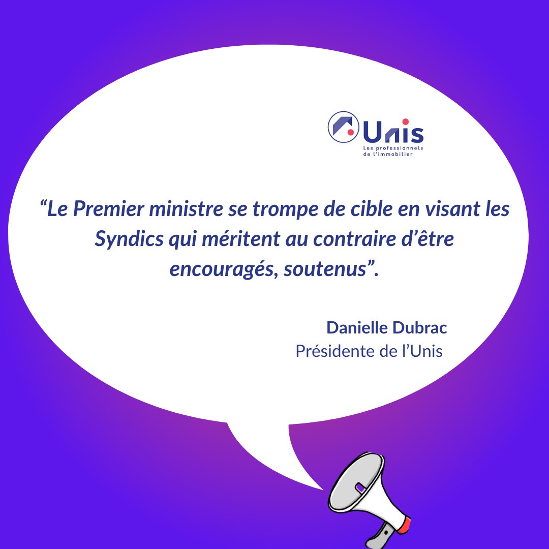 Après le discours de politique générale, l’#Unis se désole de mesures qui ne répondent pas à la crise du #logement. L’#Unis est scandalisée par des propos pointant arbitrairement les #syndics. Retrouvez ici la réaction complète de l’#Unis @DDubrac : bit.ly/42qe4YC