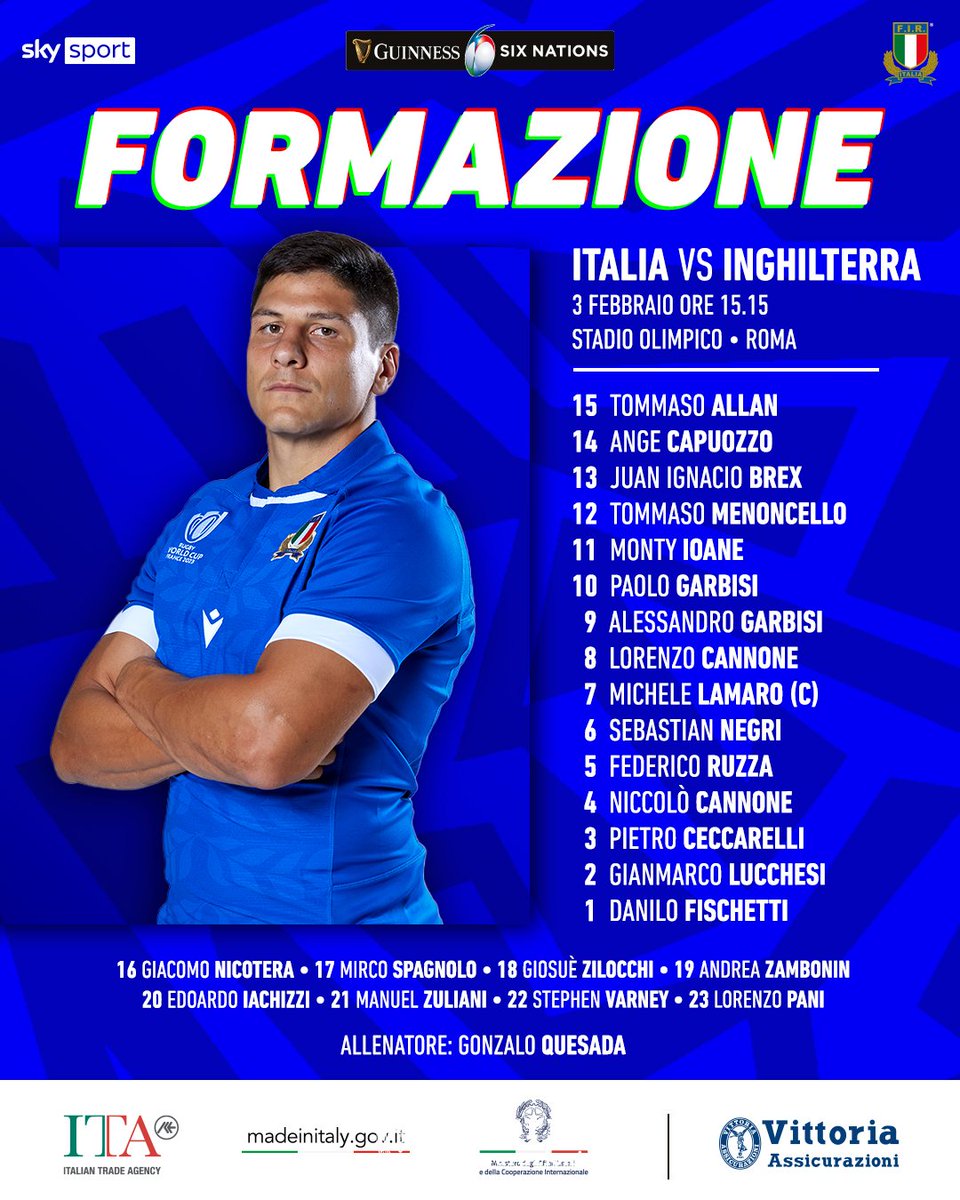 CompoRugby's tweet image. 🇮🇹 @Federugby - @EnglandRugby 🏴󠁧󠁢󠁥󠁮󠁧󠁿

⏱️ Samedi, 15h15
📺 France 2
🏟️ Stadio Olimpico, Rome

#GuinnessSixNations #ITLvENG