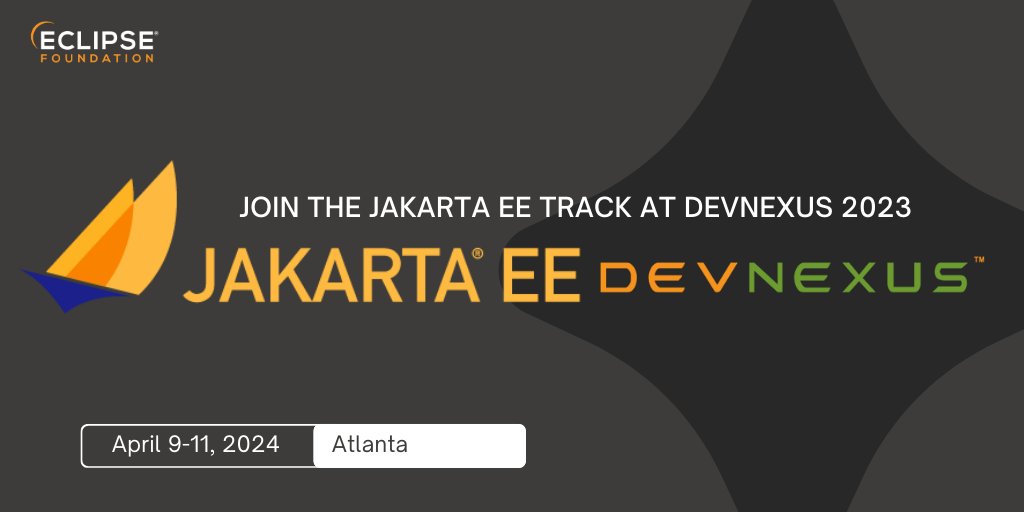 JakartaEE's tweet image. Don't miss the opportunity to enhance your Java skills and network with like-minded professionals at @Devnexus 2024. Register now for the #JakartaEE Track, taking place on April 9-11, 2024. #Devnexus2024 #JavaConference #JakartaEE @TanjaEclipse hubs.la/Q02jt2Nl0