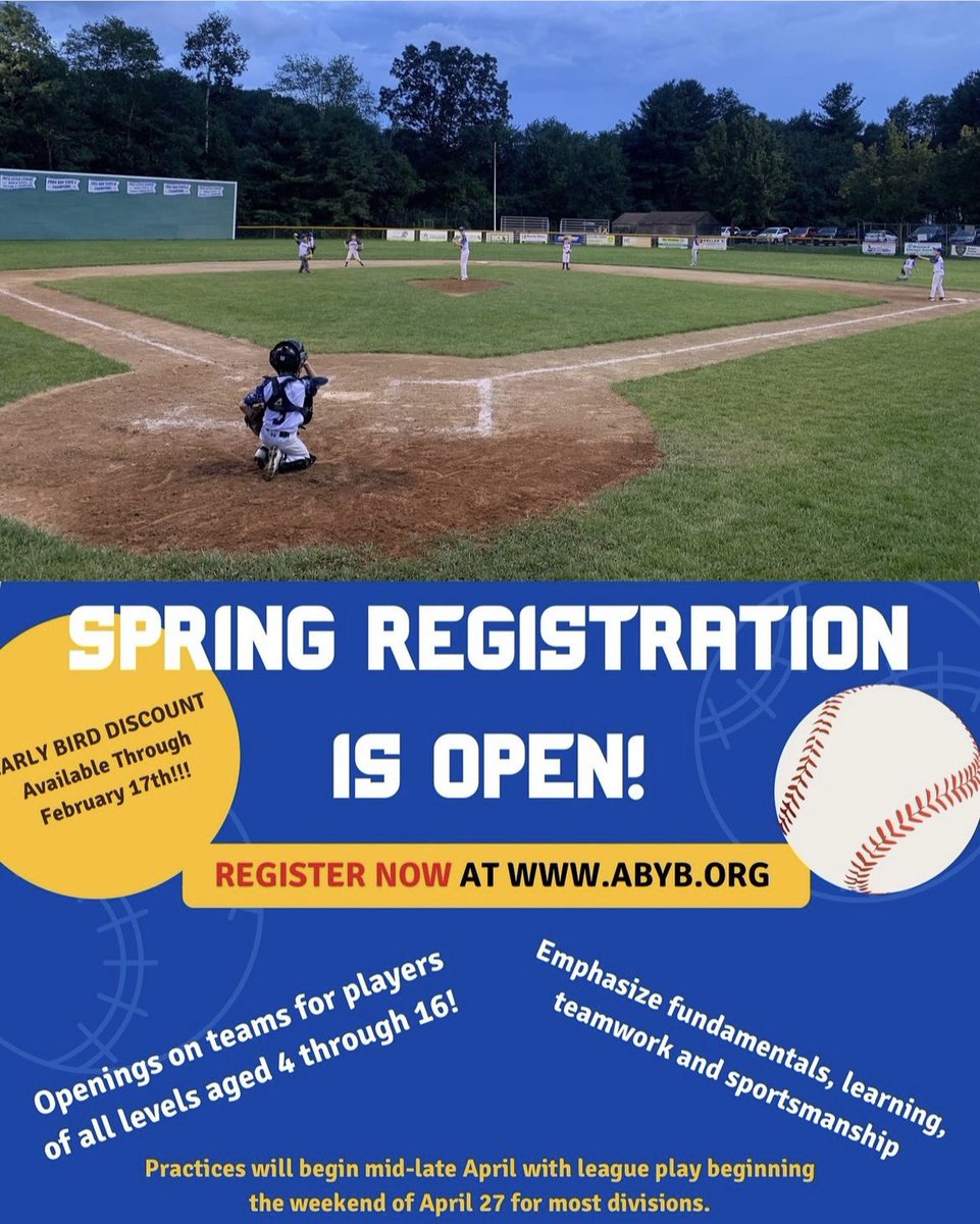 ABYouthBaseball's tweet photo. We have a bunch of exciting things going on at ABYB!

🏈 Have you bought your Super Bowl Squares yet?

👕 🧢 👖 Get your ABYB apparel now before the season starts!

🙏🏻 Sponsorship Opportunities are needed and so appreciated.

📝 Have you registered for Spring ball yet?

Go AB! ⚾️ https://t.co/EDZWyrD2Y2