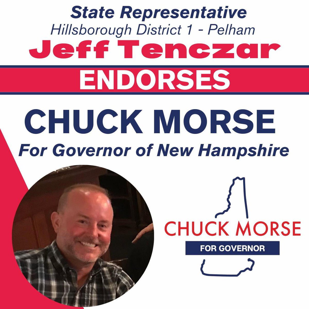 Endorsement Alert 📣 State Representative Jeff Tenczar, a lifelong Pelham resident, retired NH state trooper, and former Special Education teacher, has endorsed our campaign for Governor! #nhgov #nhpolitics #teammorse