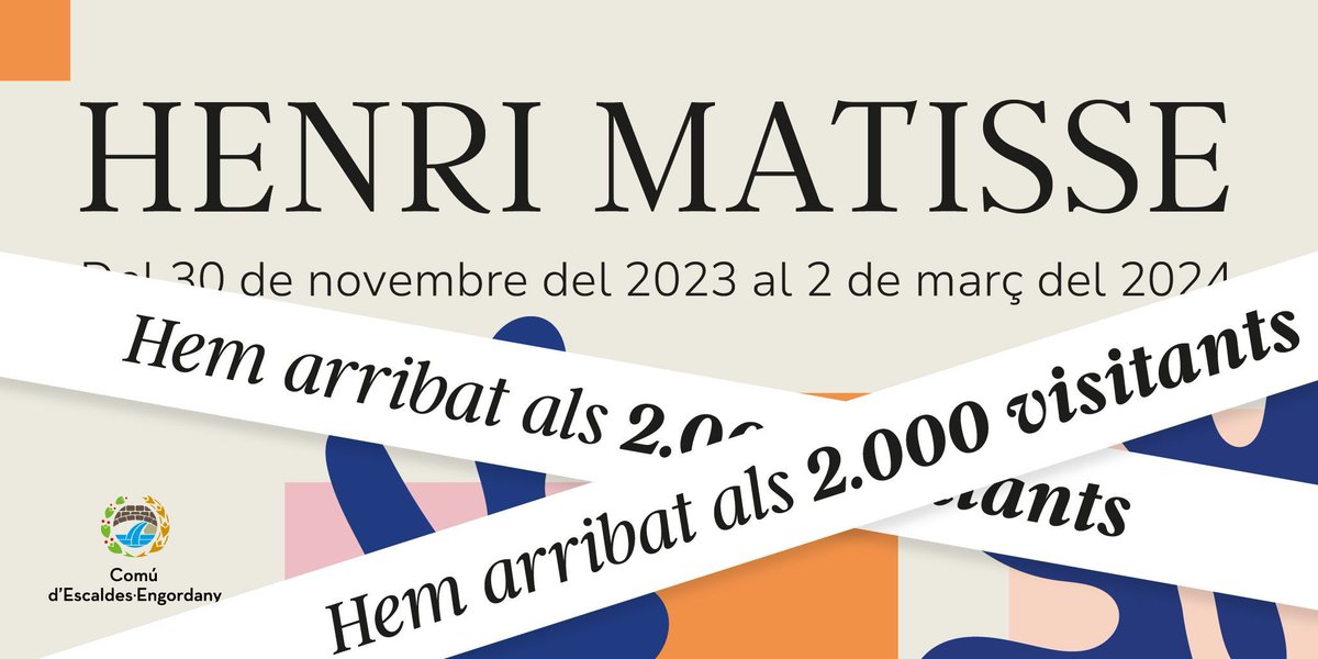 comuee's tweet photo. ❕L’exposició Henri Matisse ha arribat als 2.000 visitants❕
El Comú d’Escaldes-Engordany i el CAEE celebrem aquesta fita i recordem que hi ha temps per visitar la mostra fins al 2 de març
🎟️ L’entrada és gratuïta
#EscaldesEngordany #Andorra #CAEE #HenriMatisse #Cultura #Art https://t.co/UHLDdunxy9