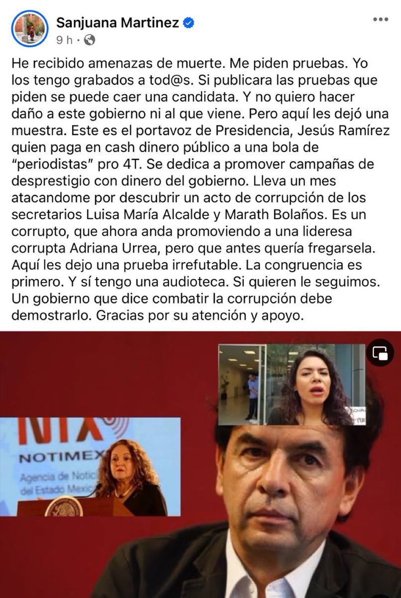 Espero que no se quede así nada más, ojalá San Juana hable y destape la cloaca que es MORENA.