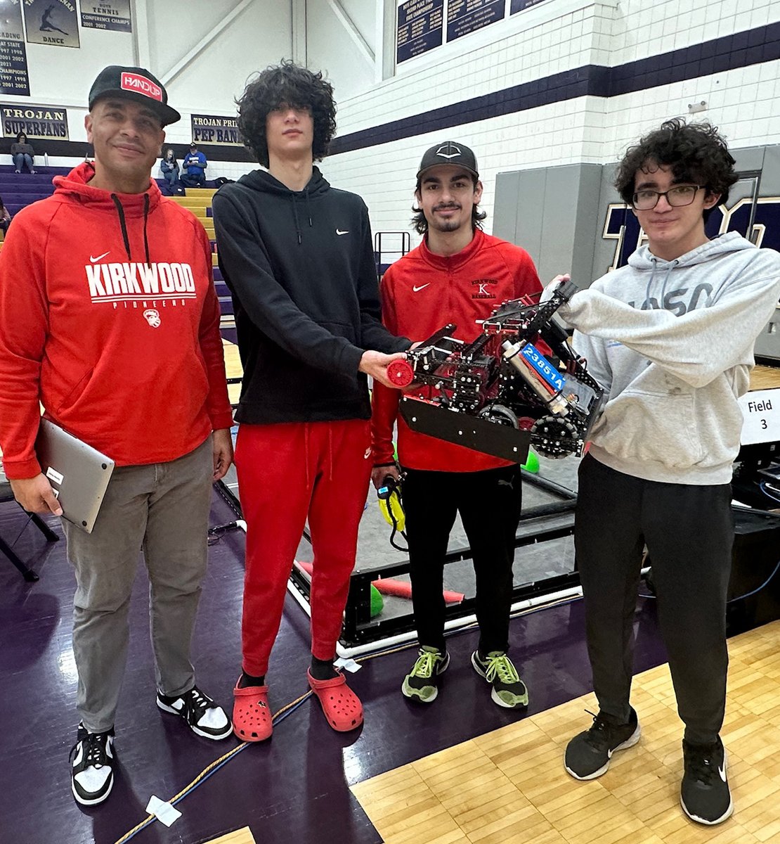 KirkwoodHS's tweet photo. The KHS Robotics team competed at Troy Buchanan High School's Vex Robotics Competition last weekend and placed 2nd overall in skills, qualifying them for the state championship in March. The team is now ranked 9th in the state! https://t.co/8KHRNpAZMn