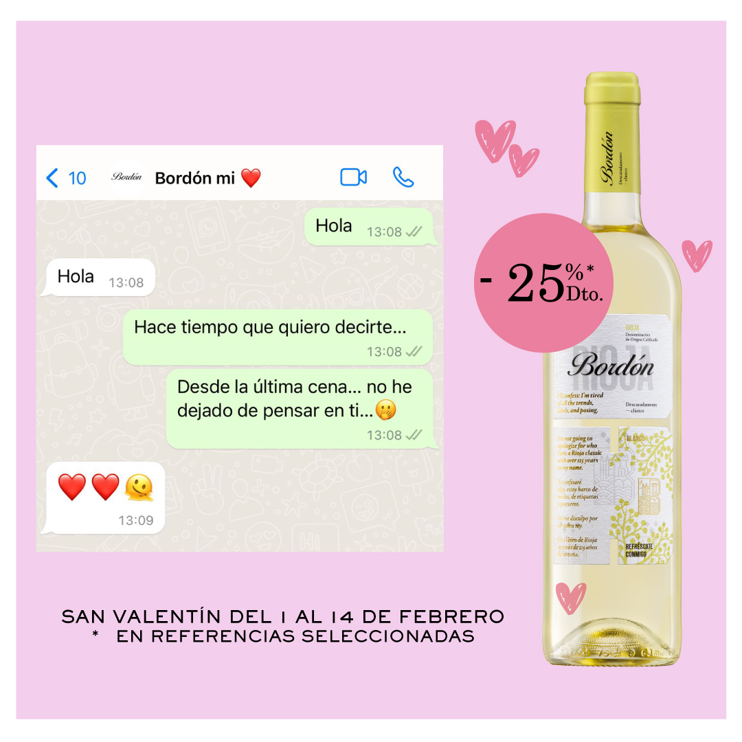 Celebra el amor con nosotros y nuestros vinos. 📷📷
Déjate conquistar en una cena por nuestro Bordón Blanco o propón a tu media naranja, un plan de peli y manta con nuestro Talla de Diamante. 📷
En vinogalería -25% de descuento en referencias seleccionadas.