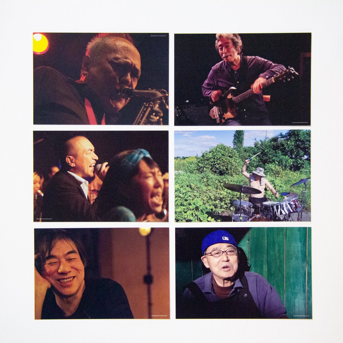 『NEVER MIND DA 渋さ知らズ 番外地篇』

◯ポストカード（2セット）　各¥600
『渋さ知らズ』メンバーそれぞれが写された、
本作オリジナルポストカードです。