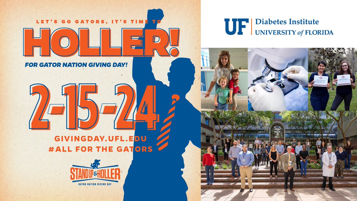 UF Giving Day! Calling on UF Diabetes Institute alumni, students, faculty, staff, parents and families and friends to come together to support the UFDI and all of its areas of positive impact in our state, nation and world. Click here to support: givingday.ufl.edu/pages/uf-diabe… #diabetes
