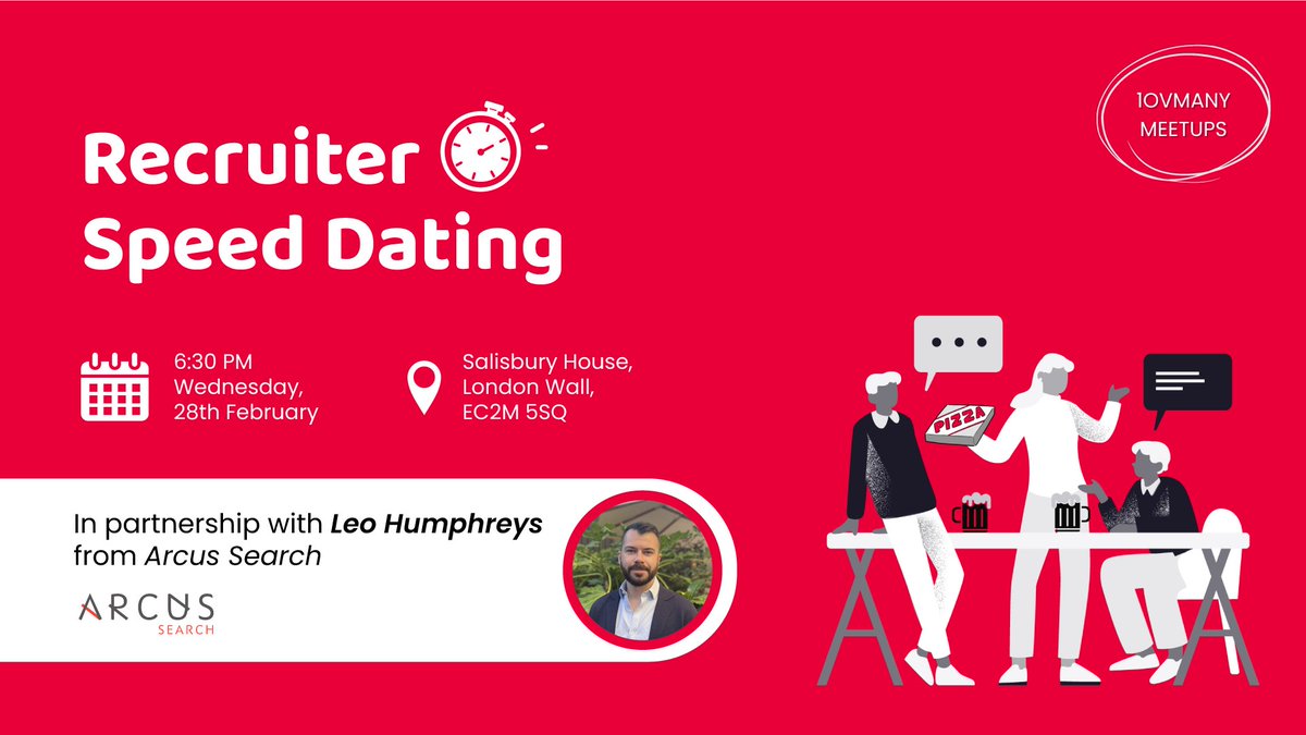 1ovmany's tweet photo. 🔍 On the job hunt?
💞Our first “Recruiter Speed Dating” is all set and you can register your seat here: https://t.co/9uaEUi5e0J
🙋‍♂️Leo Humphreys from Arcus Search is looking for into #Product Owners, Programme Managers, #Agile  Coaches, and #BAs.
#1ovmanyMeetups #Recruitment https://t.co/wJXbbgJxKh