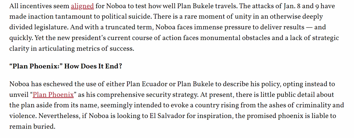 #Ecuador: How does @DanielNoboaOk's 'internal armed conflict' end? Will he pursue so-called Plan #Bukele? @HenryZiemer and I explore these questions and more in our latest long-form piece published in @WarOnTheRocks. #EcuadorenGuerra warontherocks.com/2024/02/how-do…