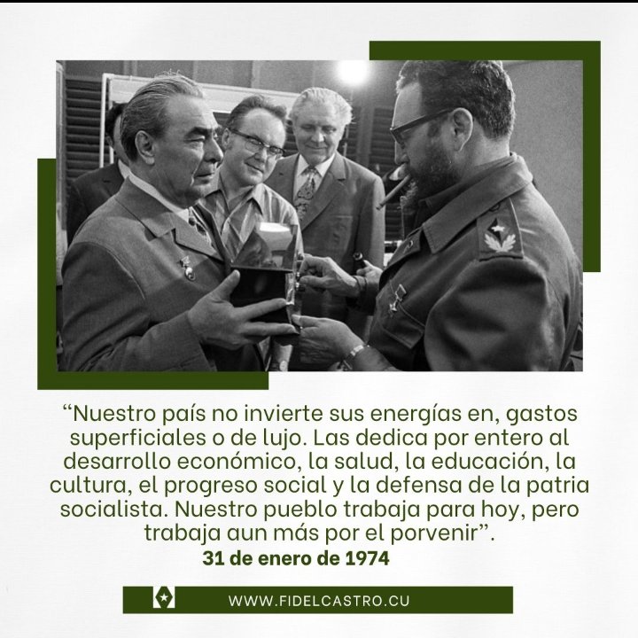 LuisGui06196604's tweet photo. 📅31 de enero de 1974
🎙️#FidelCastro “Nuestro país no invierte sus energías en, gastos superficiales o de lujo. Las dedica por entero al desarrollo económico, la salud, la educación, la cultura, el progreso social y la defensa de la patria socialista.
#EscuelaLenin https://t.co/HB8jOAXGM9