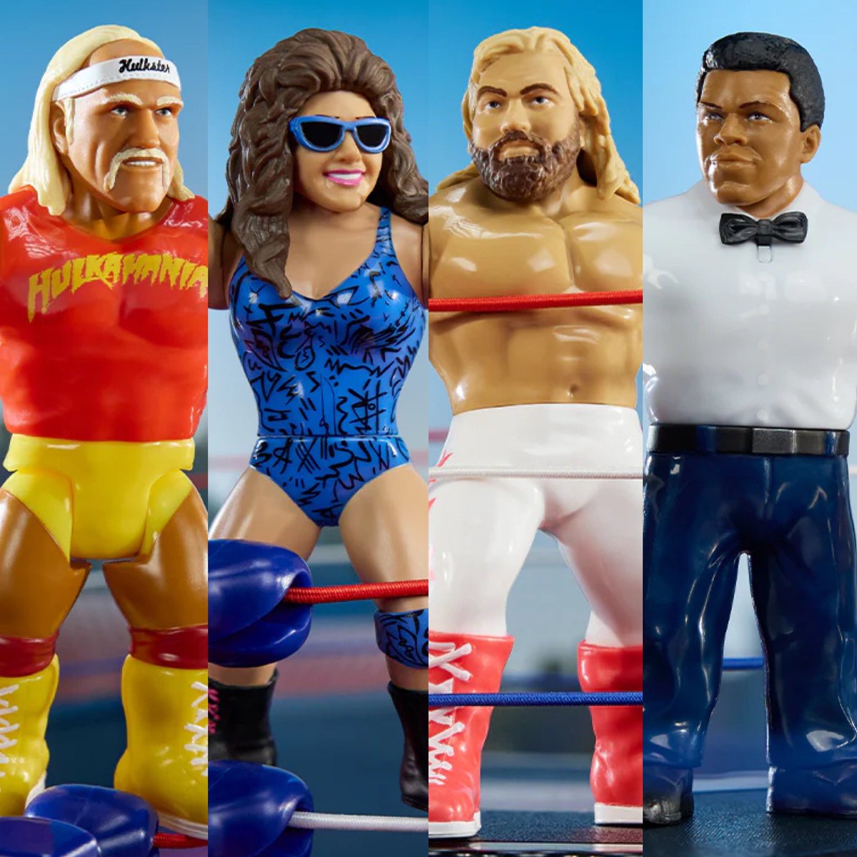 The new retro wave is dropping TODAY at 12pm EST/9am PST on mattelcreations.com for $60! Who’s grabbing a set… or 2?!

#figheel #wrestlingfigures #wwe #hulkhogan #wendirichter #bigjohnstudd #muhammadali