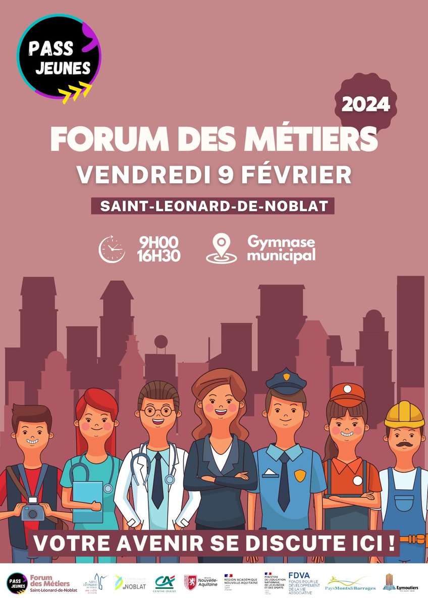 OTNoblat's tweet photo. [Forum des métiers]
Le tourisme, une passion que l’on souhaite partager ! Avec la SPL Terres de Limousin, nous serons présents pour représenter la diversité des métiers du tourisme 😊#saintleonarddenoblat #visitlimousin https://t.co/XVl544mqnq