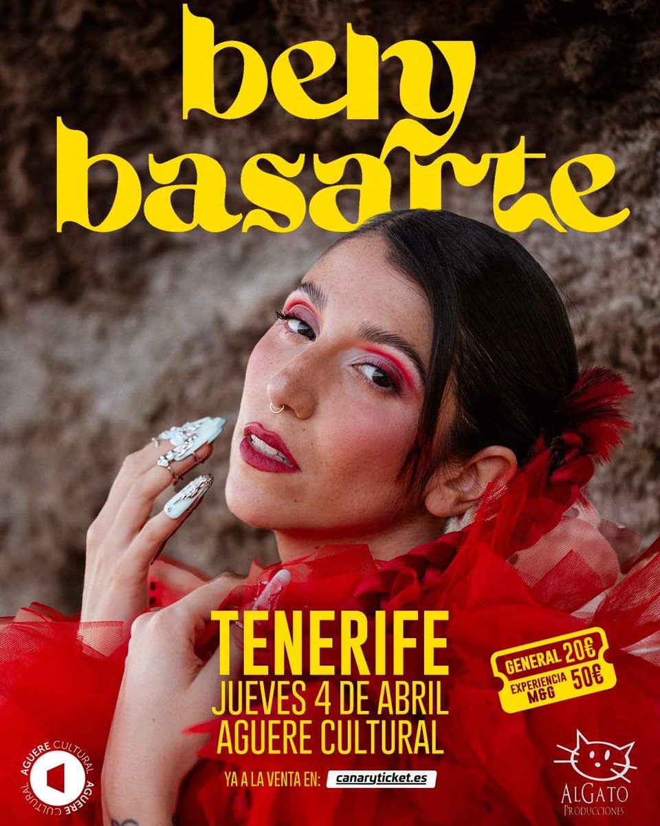 Bely Basarte en concierto.
4 de abril,Aguere Espacio Cultural de La Laguna, Tenerife.
21:00 Horas.
Entradas 🎟️ canaryticket.es
<a href="/BelyBasarte/">Bely Basarte</a>