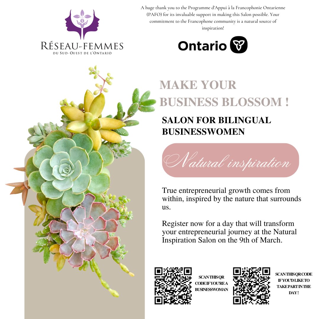ReseauFemmesSOO's tweet image. 🌿✨ Explorez le pouvoir de l'inspiration naturelle au Salon "Inspiration Naturelle". Inscrivez-vous maintenant pour une journée transformative le 9 mars! 🚀 linktr.ee/reseaufemmessoo 

#Salon2024 #InscrivezVous #InspirationNaturelle #SalondesEntrepreneusesBilingue