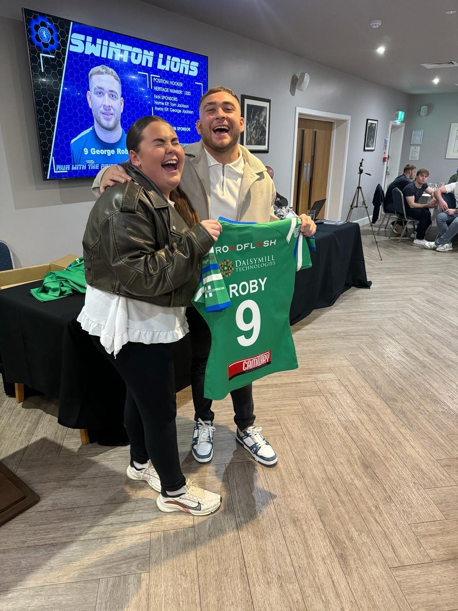 DaisymillT's tweet photo. Our Managing Director Barry and Project Co-ordinator Lois attended the 2024 season launch for Swinton Lions, Who Daisymill are proud to sponsor again this upcoming season! Barry is now also the personal sponsor of number 9 George Roby! Come on Lions #team #rugby #sponsors #proud https://t.co/psGQvVsPBK