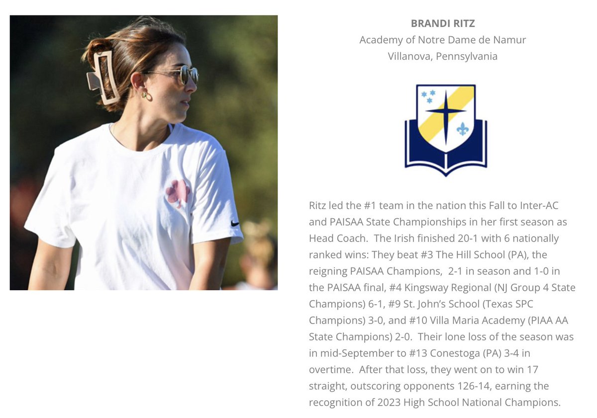 maxfieldhockey's tweet photo. Congratulations to MAX Field Hockey's 2023 High School Pennsylvania &amp; National Coach of the Year ➡️ Brandi Ritz, Academy of Notre Dame de Namur 👏 More: https://t.co/Ja43sjdsvT https://t.co/64vhOTXLdr