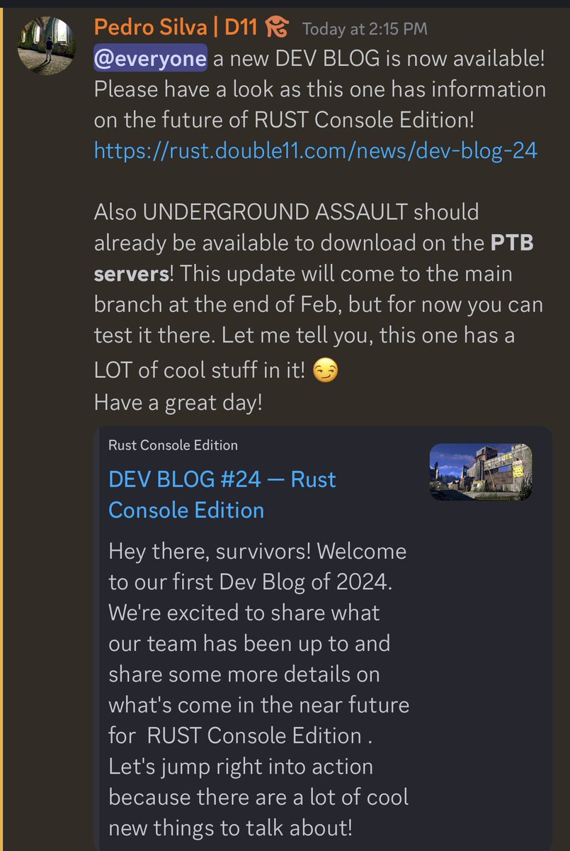 RustEdition_CE's tweet image. Update 

rust.double11.com/news/dev-blog-…

@playrustconsole @playrustconsole @DoubleElevenLtd #rustconsoleedition #rustps4 #rustps5 #rustxboxone #rustseriesx #rust #krustykracken #rustrivals @RustCEServers