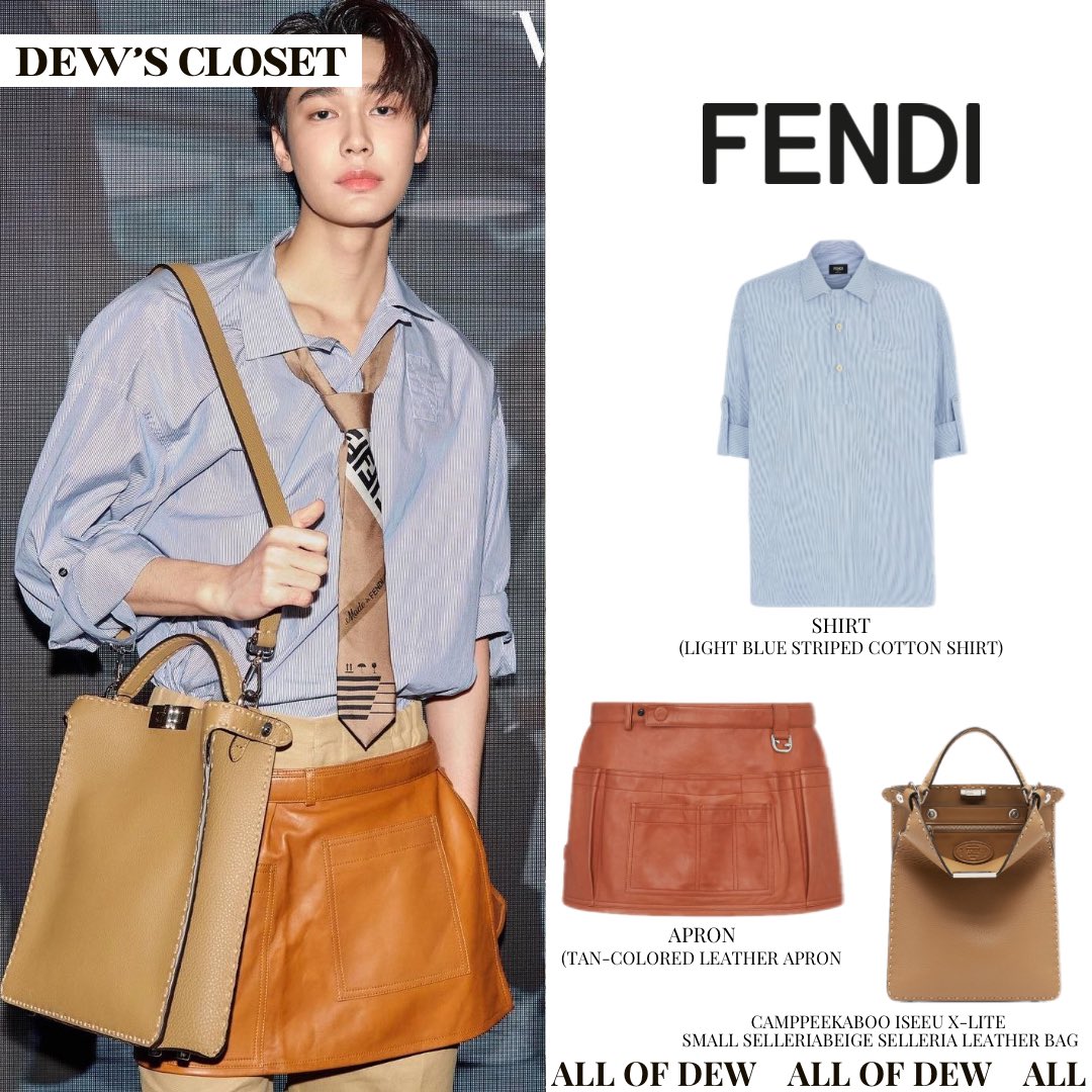 allofdew's tweet photo. 20240201 @voguethailand Instagram post update #allofdew

All @Fendi 

Shirt
Light blue striped cotton shirt
$950.00

Apron
Tan-colored leather apron
$5,200.00

Peekaboo ISeeU X-Lite Small Selleria
Beige Selleria leather bag
$4,800.00

#dew #dew_jsu #dewjirawat https://t.co/cBYrXaTZhB