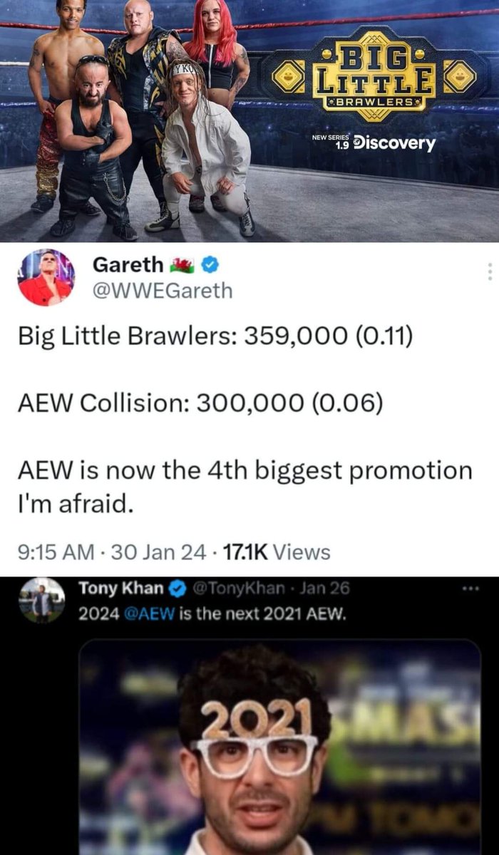 AEW ahora es la cuarta empresa más grande detrás de Big little brawlers
#ColombianWrestlingCommunity #AEWCollision