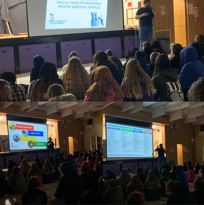 Our Gr. 7s attending "Skills Ontario" presentations. We learned all about apprenticeships, skilled trade professions and a variety of different possible career pathways! <a href="/skillsontario/">Skills Ontario</a> 💡🪈🧑‍🔧