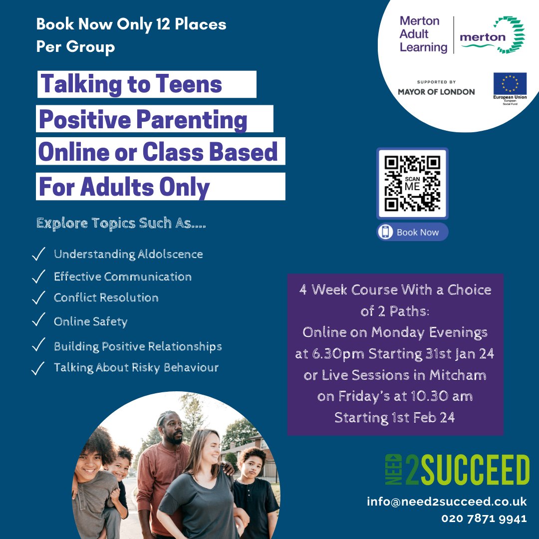 Need2SucceedUK's tweet photo. Empower Yourself as a Parent! 

Discover new techniques and skills to support your child's development with our funded Family Learning workshops. Places are being booked every minute, register here while spaces last - https://t.co/GZYIL8v3Xp https://t.co/pbGYyqDVbM