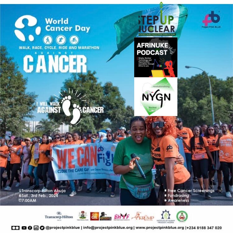 “nuclear kills cancer!” #NYGN_CancerWalk, #projeckpinkblue #nuclearkillscancer and #stepupnuclearagainstcancer as we join the walk on 3rd Feb. 2024 at transcorp hilton Abuja, Nigeria. @nnygn @afrinuke @stepupnuclear @projectpinkblue