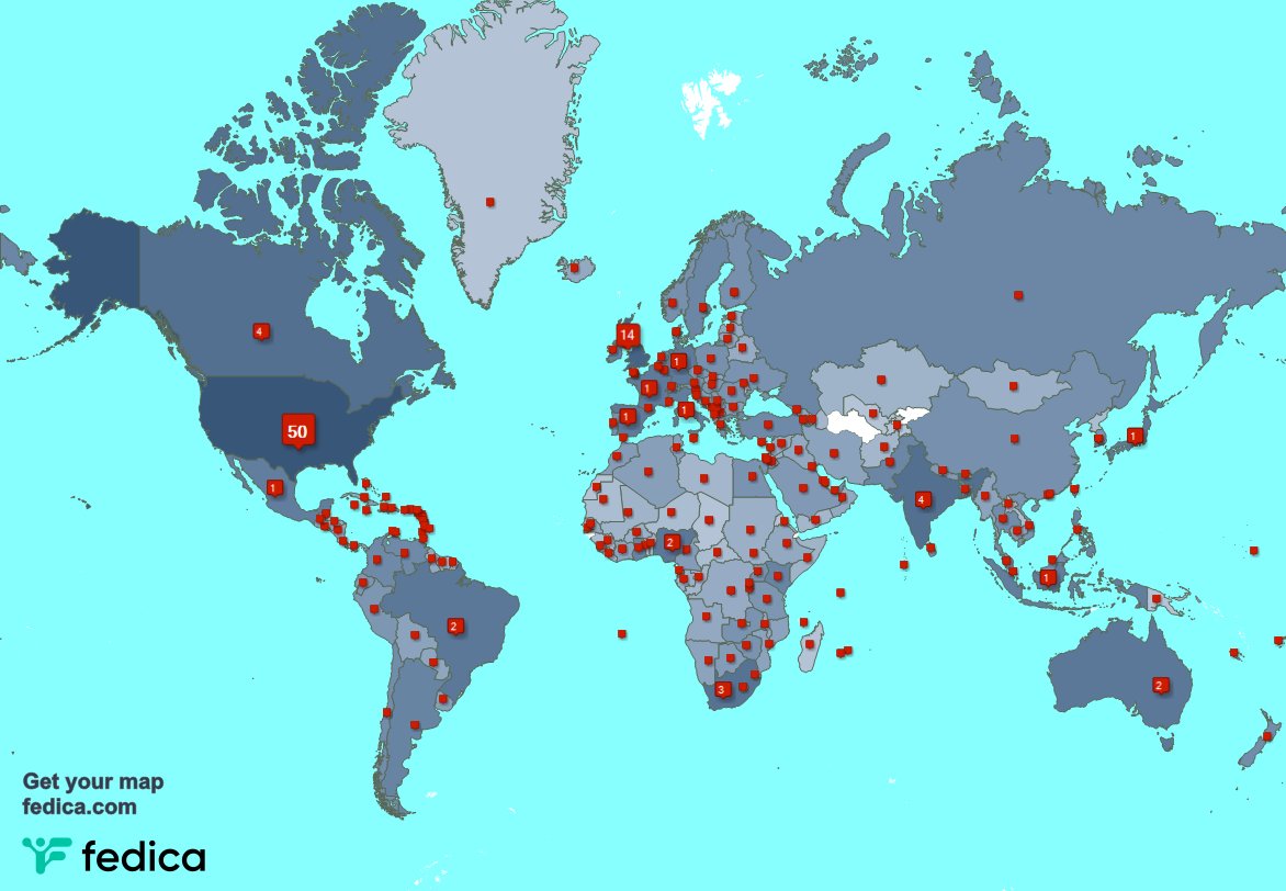 I have 62 new followers from Mexico 🇲🇽, and more last week. See fedica.com/!iMusicSuccess