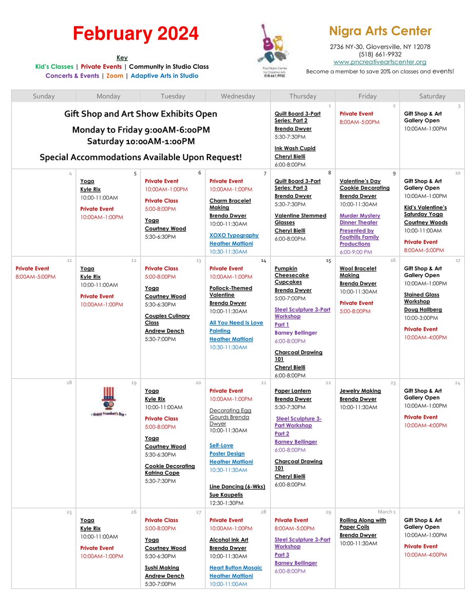 Happy February! We have tons of classes and special events planned for you this month. Highlights include a murder mystery dinner theater, yoga, line dancing, Valentine’s Day-themed activities, cooking classes and more. Details &amp; registration at bit.ly/PNCCAEvents!